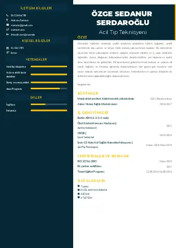 Acil Tıp Teknisyeni CV Örnekleri cv indir